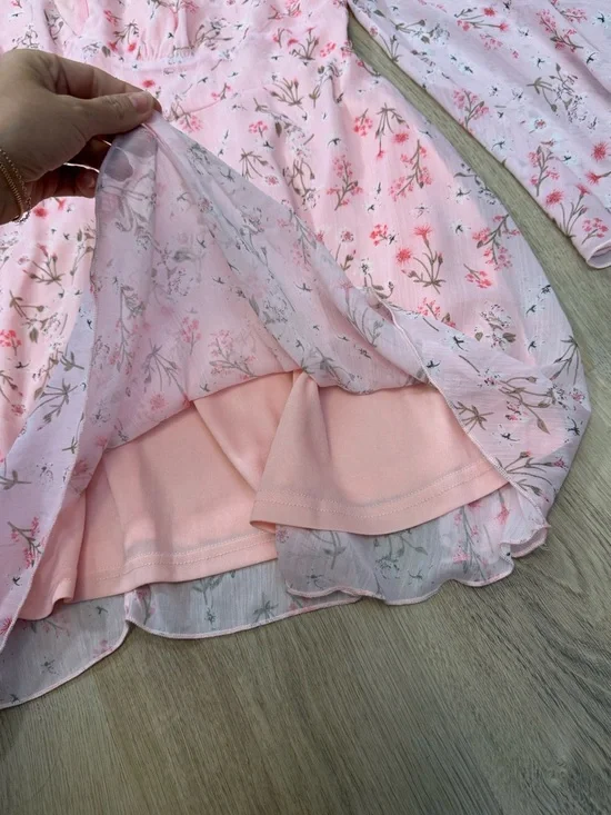 Double Crazy Pink Floral Bell Sleeve Mini Dress - Picture 6 of 8